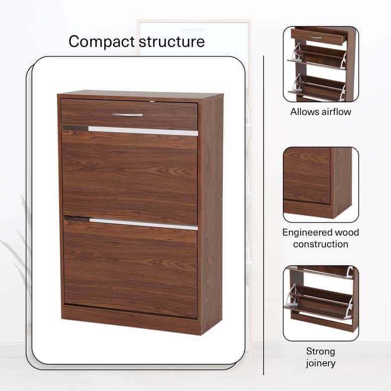 PAN emirates ZIMTOWN SHOE RACK 12 PAIRS WITH 3 DRAWER - BROWN - Image 4