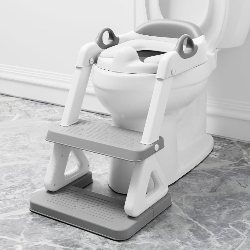 Wiifo Potty Training Seat with Step Stool Ladder for Kids and Toddler,Wiifo Sturdy Potty Ladder with Soft Padded Cushion for Toddler Boys and Girls(Light Grey) 2025 New Version - Image 1