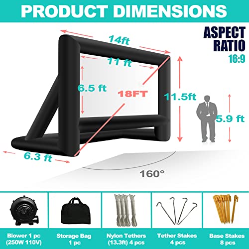 GYUEM 18 feet Inflatable Outdoor Projector Movie Screen - Package with Rope, Blower, Tent Stakes - Portable, Great for Outdoor and Indoor Party Watch Movies - Image 5