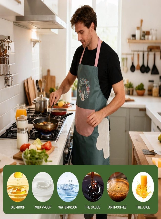DILLMAN Women Kitchen Apron with Hand Wipe Pockets，Big Pocket,Hand-wiping, Waterproof for Cooking Baking, Blue, Large - Image 2