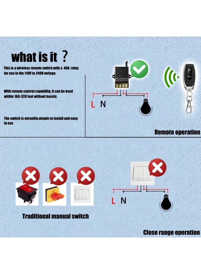 donjon VONVOFF Wireless Remote Switch, AC110V/120V/240V/ Relay RF Remote Control Light Switches for Pump Security Systems with 328 ft Long Range - Image 3