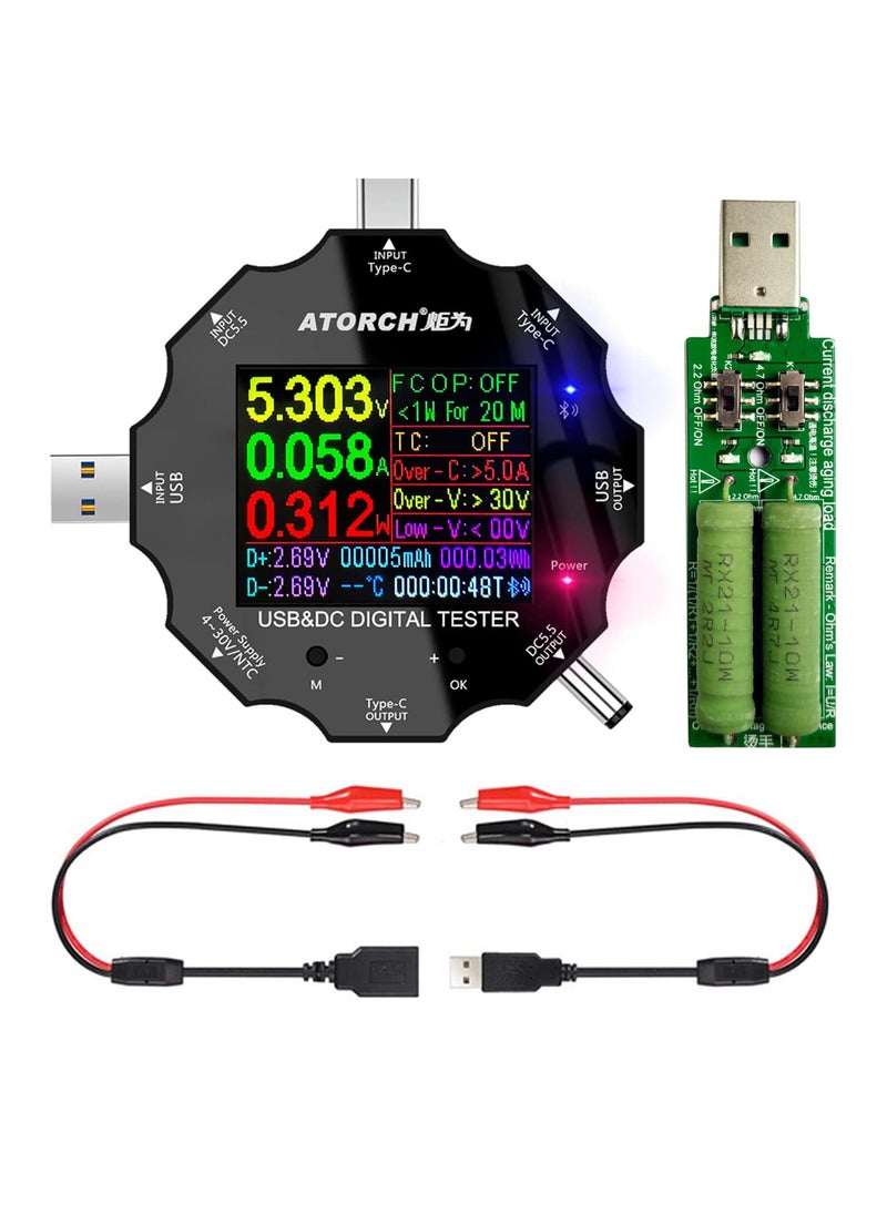 SYOSI - 3-in-1 USB C Tester, Voltage, Current, Power, Resistance and Capacity Detector, Color Screen IPS Digital Multimeter, USB Load, Compatible with PD2.0/PD3.0, QC2.0/QC3.0, Includes Clip Cable Support - Image 1