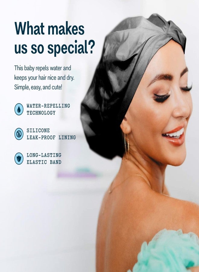 Gimme Beauty Lined Shower Cap for Women & Men - Reusable, Waterproof Shower Cap - Bathing Accessories - Black - Image 3