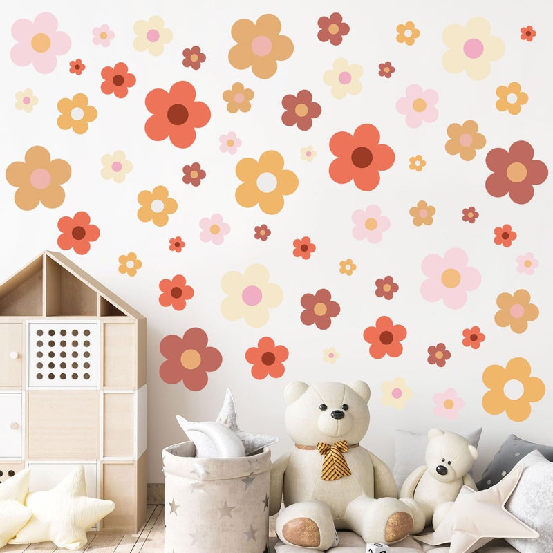 Sondeng 12 Sheets Flower Wall Decals Cute Colorful Floral Wall Stickers Vinyl Peel and Stick Wall Decals Y2k Preppy Hippie Stickers Aesthetic Decor for Girls Kids Nursery Bedroom Decoration Boho Style - Image 3