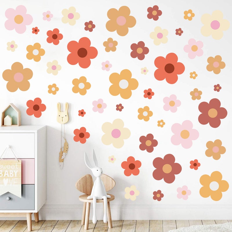 Sondeng 12 Sheets Flower Wall Decals Cute Colorful Floral Wall Stickers Vinyl Peel and Stick Wall Decals Y2k Preppy Hippie Stickers Aesthetic Decor for Girls Kids Nursery Bedroom Decoration Boho Style - Image 1