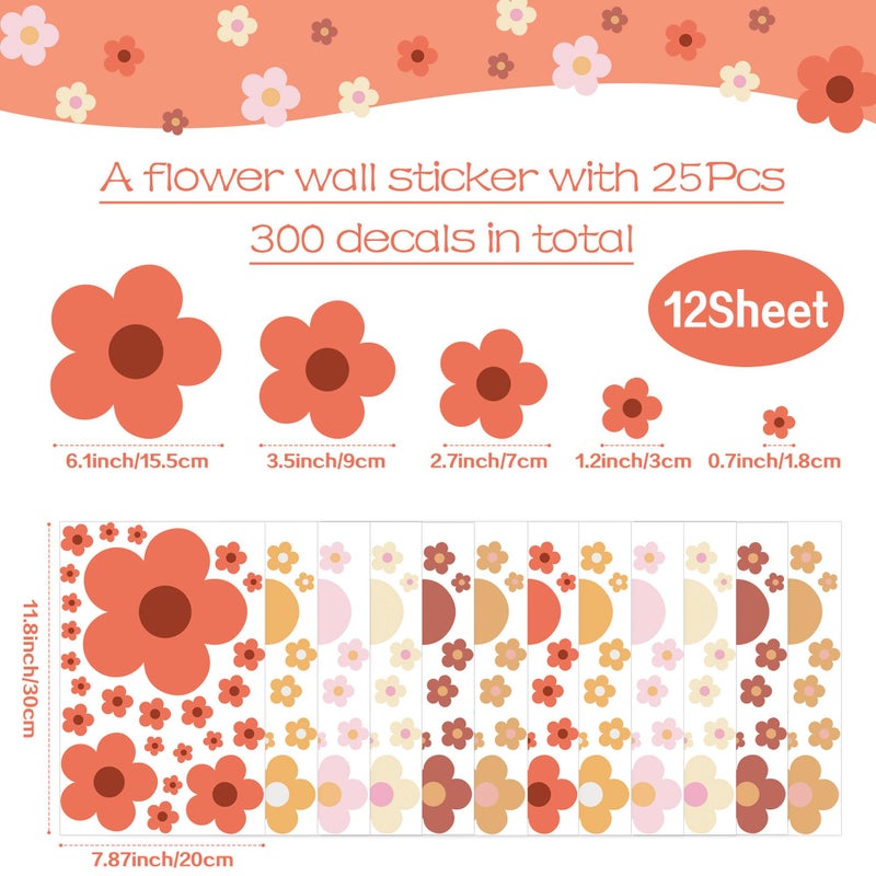 Sondeng 12 Sheets Flower Wall Decals Cute Colorful Floral Wall Stickers Vinyl Peel and Stick Wall Decals Y2k Preppy Hippie Stickers Aesthetic Decor for Girls Kids Nursery Bedroom Decoration Boho Style - Image 2