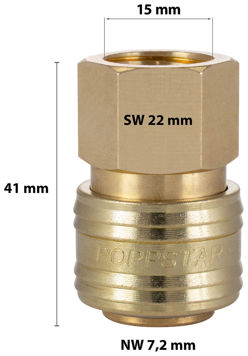 Poppstar 2x Quick Coupling Compressed Air NW 7.2 with 3/8 Inch Internal Thread for Compressed Air Connection - Image 2