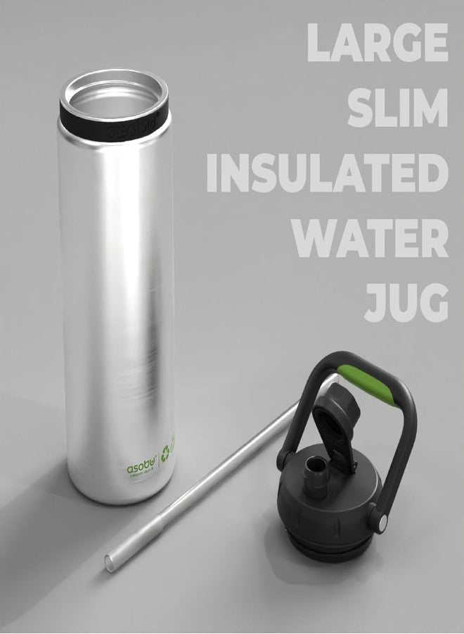 أسوبو إبريق ماء معزول من أسوبو، مصنوع من الفولاذ المقاوم للصدأ المعاد تدويره، سعة 48 أونصة، تصميم طويل ونحيف، مقبض كامل مع قبضة سيليكون مريحة، سهل التنظيف، معزول بتفريغ الهواء، فوهة واسعة، متوافق مع الماء البارد والثلج. - Image 2