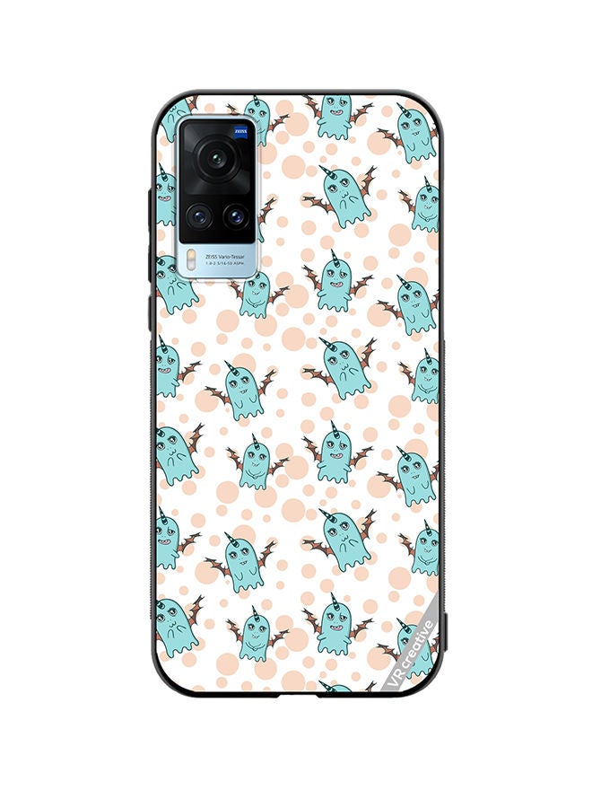VR CREATIVE Protective Case Cover For Vivo X60 White Background, Pattern Cute Blue Monsters, Emotions Stickers Design Multicolour - Image 1