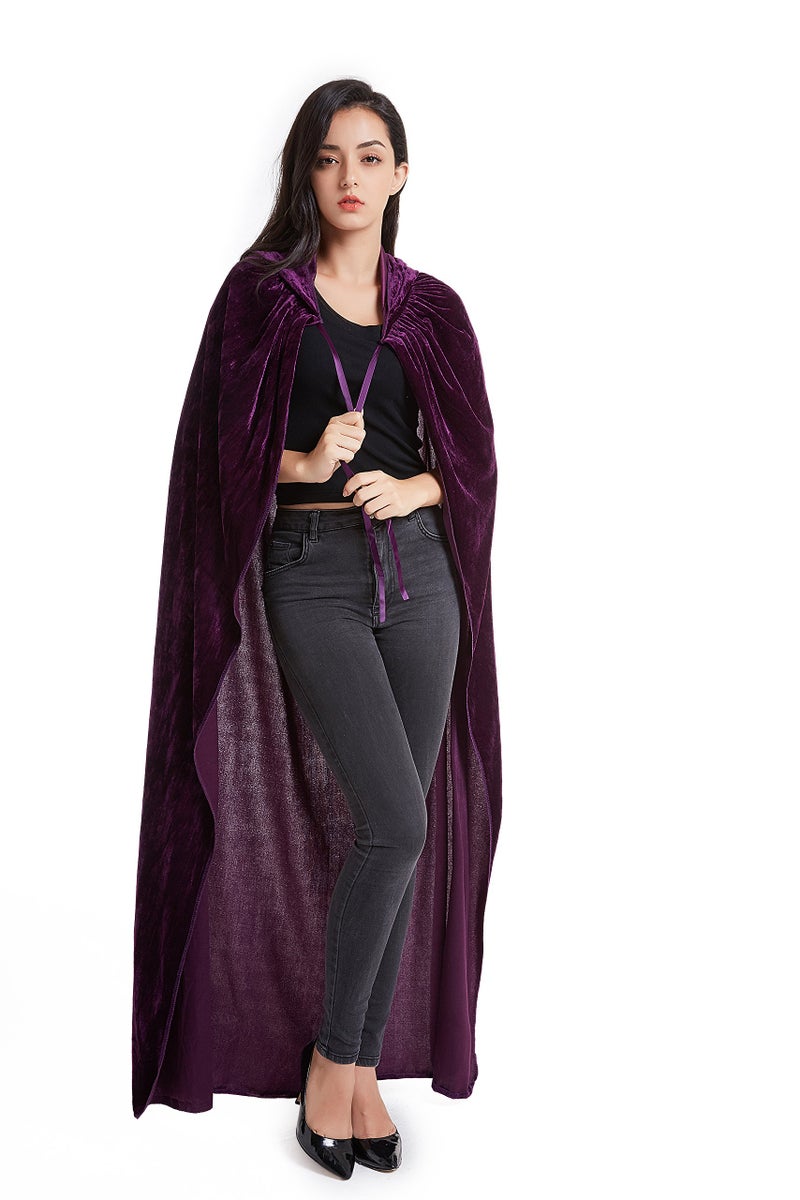 Crizcape Unisex Halloween Costume Cape Hooded Velvet Cloak for Men and Womens Purple - Image 2