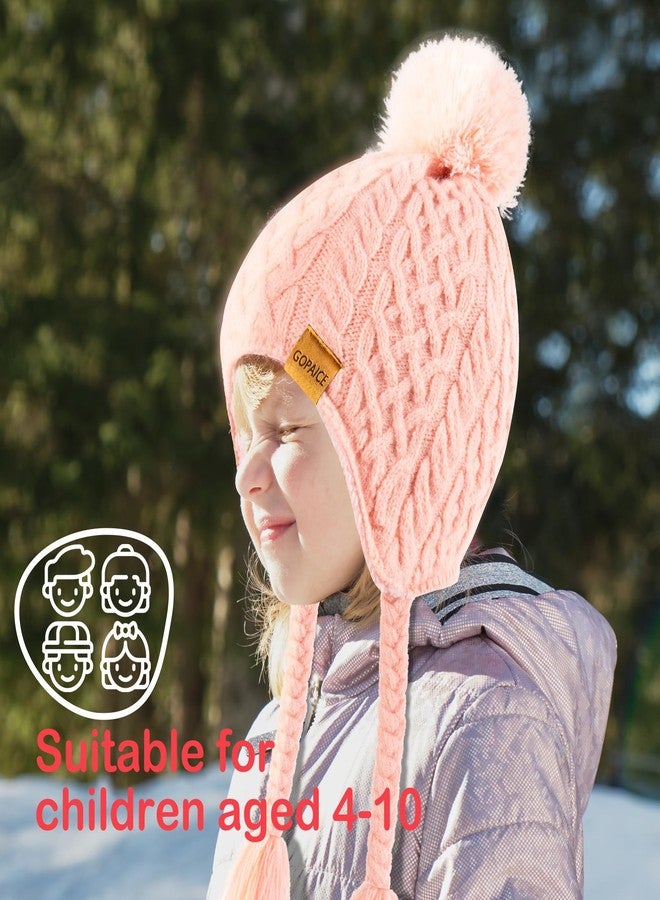 Gopaice Kids Winter Beanie Hat with Pom Pom, Winter Fleece Lining Skiing Caps with Warm Ear Flap 4-10 Years Black - Image 3