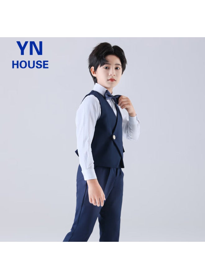 Yinuofang Children's Suit Vest Set Performance Suit Boys' Suit Navy Single-breasted Vest Set 140cm - Image 1
