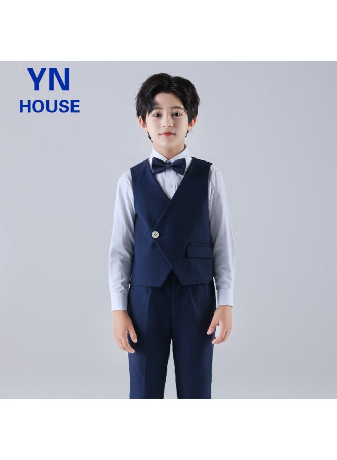 Yinuofang Children's Suit Vest Set Performance Suit Boys' Suit Navy Single-breasted Vest Set 140cm - Image 5