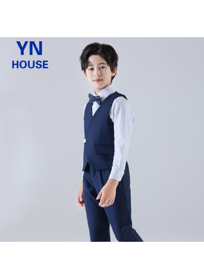 Yinuofang Children's Suit Vest Set Performance Suit Boys' Suit Navy Single-breasted Vest Set 140cm - Image 2