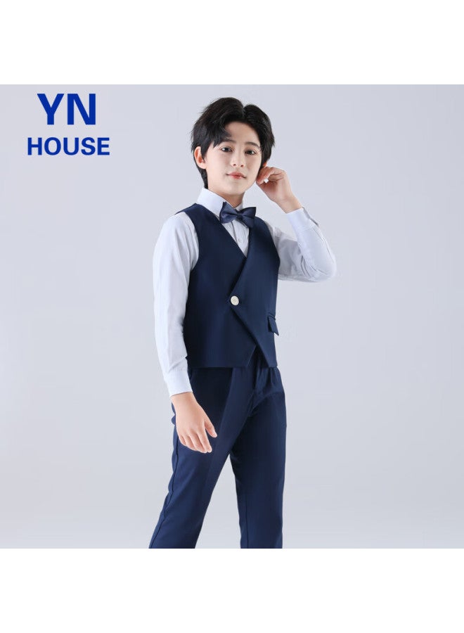 Yinuofang Children's Suit Vest Set Performance Suit Boys' Suit Navy Single-breasted Vest Set 140cm - Image 3