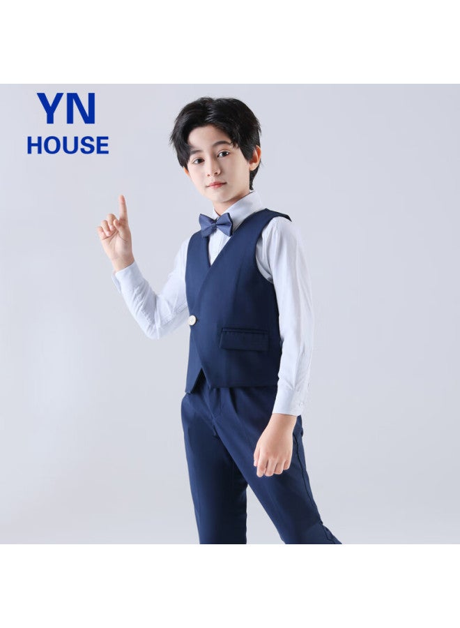Yinuofang Children's Suit Vest Set Performance Suit Boys' Suit Navy Single-breasted Vest Set 140cm - Image 4
