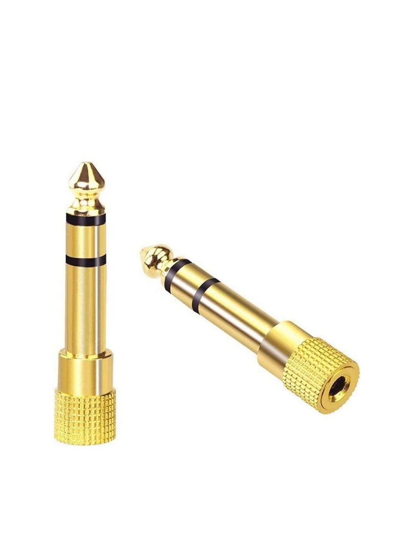 6.35mm (1/4 inch) Male to 3.5mm (1/8 inch) Female Stereo Audio Jack Adapter for Aux Cable, Guitar Amplifier, Headphone, 2 Pack  - Image 1