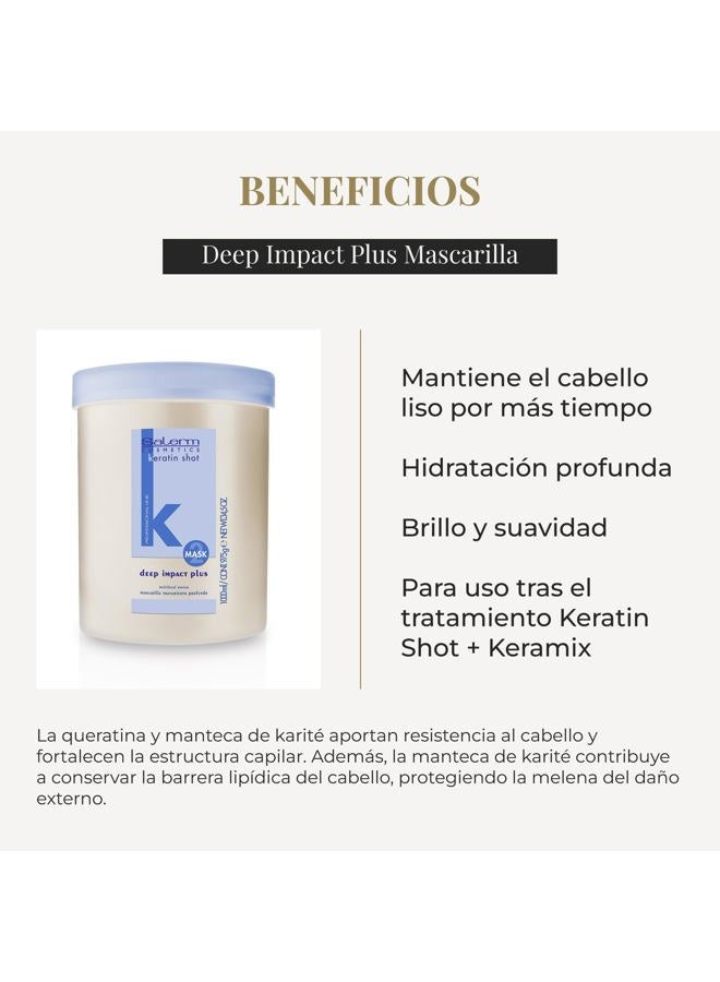 Salerm Cosmetics Hydrating Hair Mask - Deep Impact Plus - 1000 ml - Deep Hair Hydration - For Use After Keratin Shot + Keramix Treatment - Smooth and Straight Hair - Image 3