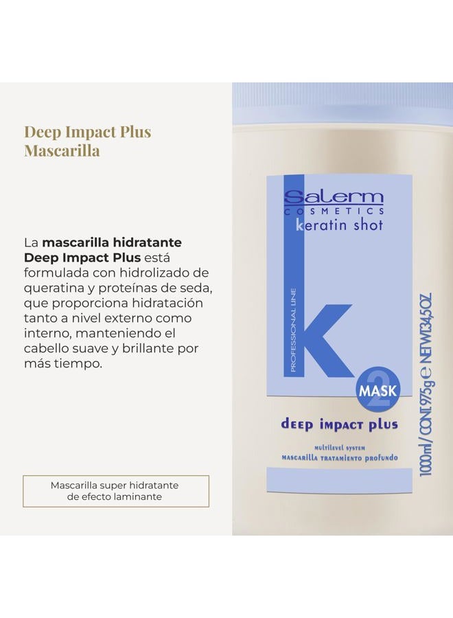 Salerm Cosmetics Hydrating Hair Mask - Deep Impact Plus - 1000 ml - Deep Hair Hydration - For Use After Keratin Shot + Keramix Treatment - Smooth and Straight Hair - Image 2