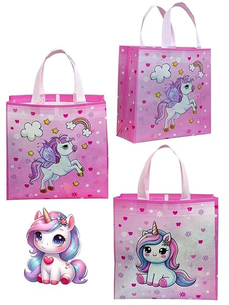 Tera13 TERA 13 Unicorn Gift Bags | Paper Bags For Return Gifts (12 pcs) Goodie Paper Gift Bag | Medium Non-Woven Carry Bags For Gifting | Paper Bags | Unicorn Theme Party Favor Goodie Bag - Image 2