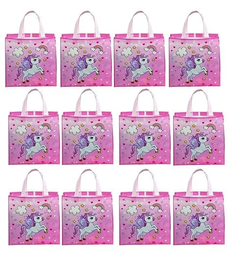 Tera13 TERA 13 Unicorn Gift Bags | Paper Bags For Return Gifts (12 pcs) Goodie Paper Gift Bag | Medium Non-Woven Carry Bags For Gifting | Paper Bags | Unicorn Theme Party Favor Goodie Bag - Image 1