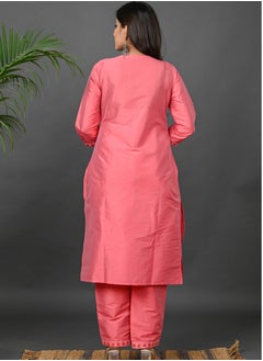Riara Riara Embroidery Women Kurti With Pant And Dupatta Coral Paradise Round Neck 2XL  - Image 5