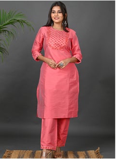 Riara Riara Embroidery Women Kurti With Pant And Dupatta Coral Paradise Round Neck 2XL  - Image 4