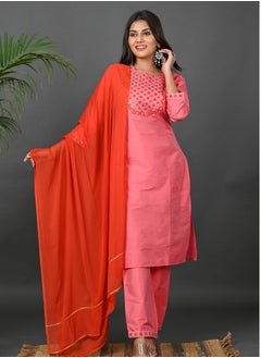 Riara Riara Embroidery Women Kurti With Pant And Dupatta Coral Paradise Round Neck 2XL  - Image 1