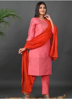 Riara Riara Embroidery Women Kurti With Pant And Dupatta Coral Paradise Round Neck 2XL  - Image 2