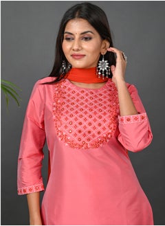 Riara Riara Embroidery Women Kurti With Pant And Dupatta Coral Paradise Round Neck 2XL  - Image 3