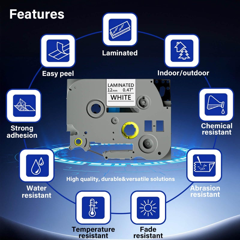 SUBLIMAKER TZE-231 12mm 0.47 Laminated Black on White Tape Replacement for Brother TZ TZE TZE231 12mm 1/2" 8m Tape for P-Touch PT-D220 PTD220 PT-D210 PT-H110 PT-D200 PT-D400 PT-D610BT Label Maker (7 Packs) - Image 5