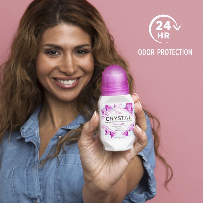 CRYSTAL Mineral Deodorant Roll-On Unscented Body Deodorant With 24-Hour Odor Protection, Aluminum Chloride & Paraben Free, 2.25 FL OZ (Packaging May Vary) - Image 2