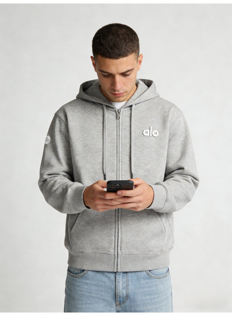 Alo Men’s Heather Gray Full-Zip Hoodie - Image 1