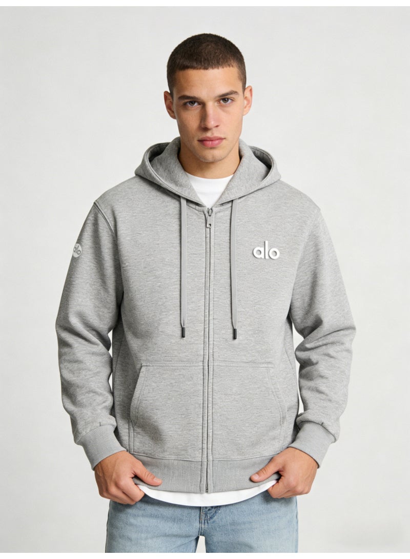 Alo Men’s Heather Gray Full-Zip Hoodie - Image 5