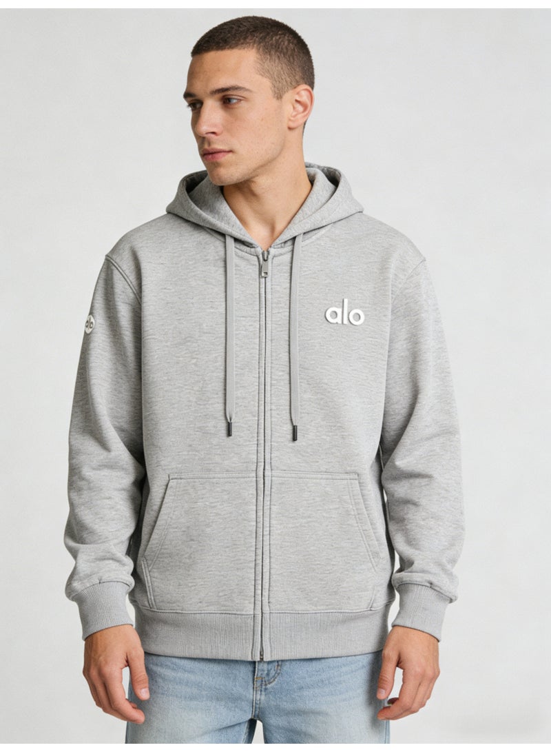 Alo Men’s Heather Gray Full-Zip Hoodie - Image 4
