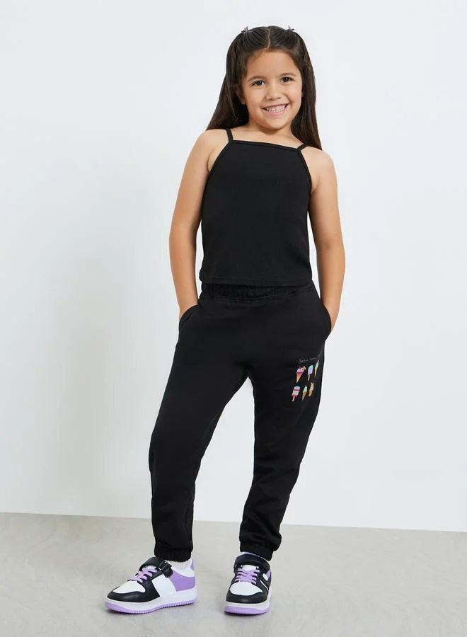 Styli Toddler Girl Jogger With Palcement Graphic