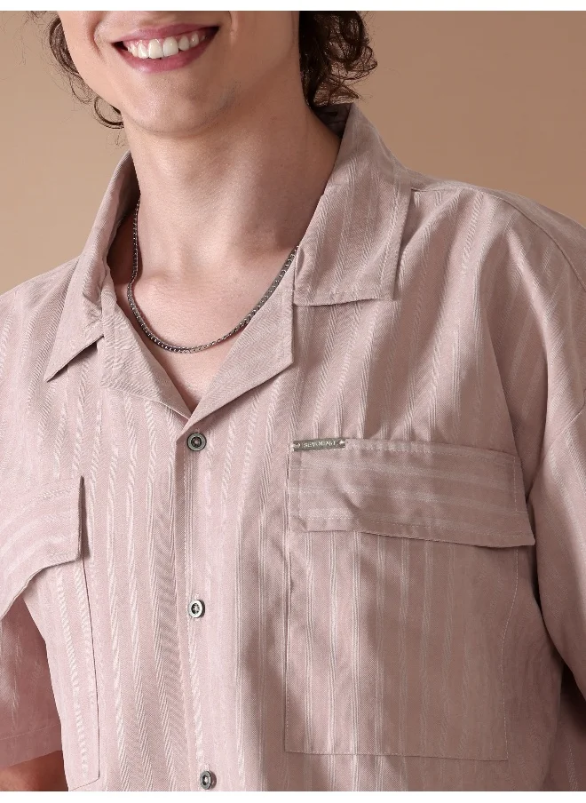 بيونغ Rose Pink Half-Sleeves Shirt for Men