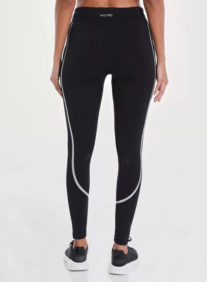 Wizard Women Black Vent Racy Solid Leggings with Exposed Seam - Image 3