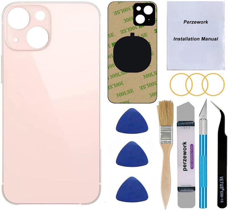 Perzework OEM Rear Back Glass Replacement for iPhone 13 mini 5.4 inches (Pink) with Reparing Toolkit - Image 1