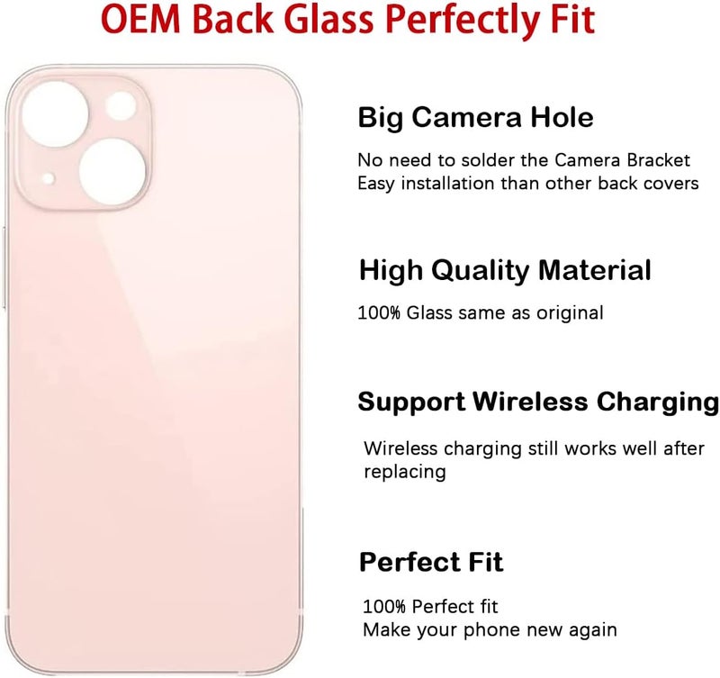 Perzework OEM Rear Back Glass Replacement for iPhone 13 mini 5.4 inches (Pink) with Reparing Toolkit - Image 3