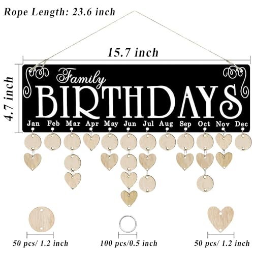 Acoavo Happy Birthday Sign, Christmas Gifts for Moms Dads, Wooden Family Birthday Calendar Board, Wall Hanging Decorative Birthday Tracker Plaque with 100 Wood Tags - Image 2