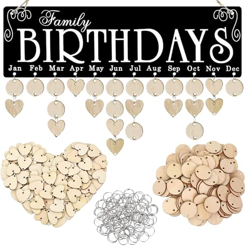 Acoavo Happy Birthday Sign, Christmas Gifts for Moms Dads, Wooden Family Birthday Calendar Board, Wall Hanging Decorative Birthday Tracker Plaque with 100 Wood Tags - Image 1