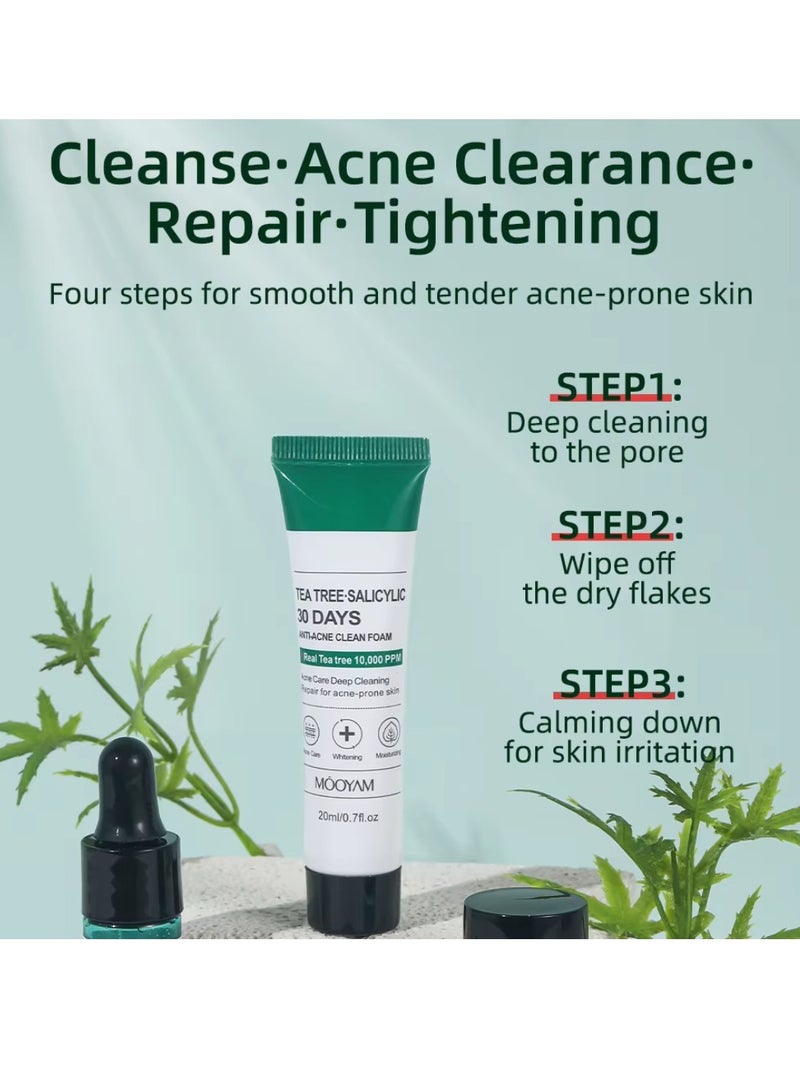 MOOYAM Tea Tree Salicylic 30 Days Anti Acne Set Tea Tree Acne Treatment Skin Care Kit Salicylic Acid Skin Care Set Acne Treatment for Face Tea Tree Salicylic Acid Face Serum Clean Foam Soothing Face Toner and Face Cream Anti Acne Gift Kit  - Image 5