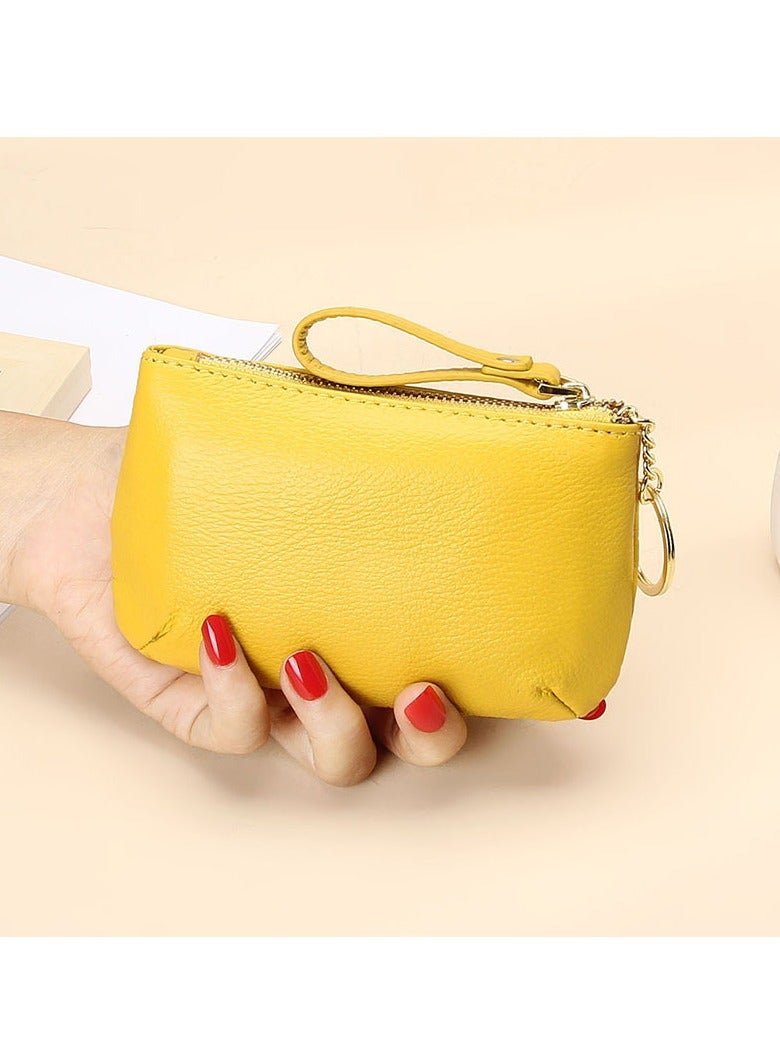 xozgdovg First layer soft cowhide zipper small purse yellow 