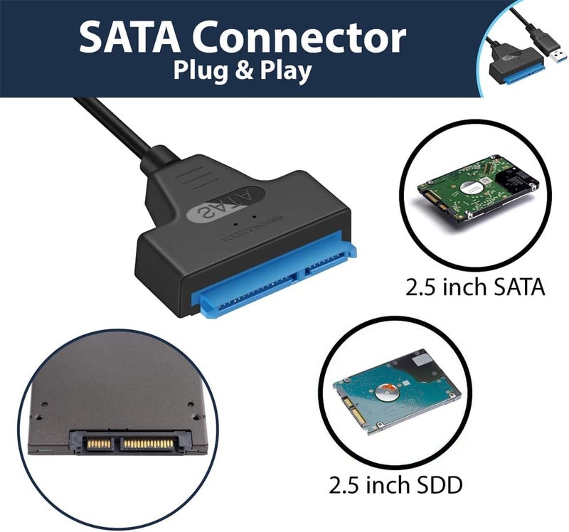 SATA to USB Cable, High-Speed Data Transfer Sata Cable - USB 3.0 Compatible Sata to USB Adapter - SATA III Hard Drive Adapter for 2.5inch HDD, SSD Data Transfer & Recovery - Image 3