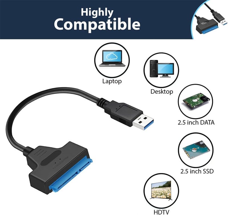 SATA to USB Cable, High-Speed Data Transfer Sata Cable - USB 3.0 Compatible Sata to USB Adapter - SATA III Hard Drive Adapter for 2.5inch HDD, SSD Data Transfer & Recovery - Image 5