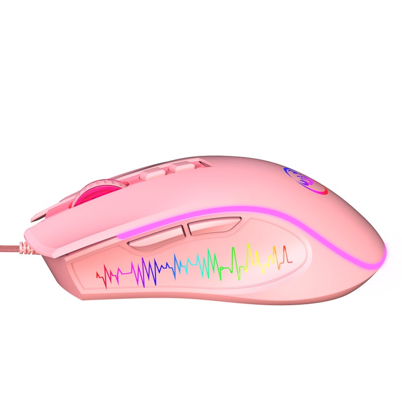 X100 Wired Gaming Ergonomic Gaming Office 7-color Breathing Light Effect 4-gear Adjustable DPI Pink - Image 5
