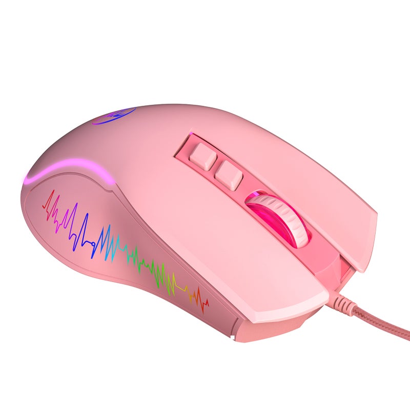 X100 Wired Gaming Ergonomic Gaming Office 7-color Breathing Light Effect 4-gear Adjustable DPI Pink - Image 4