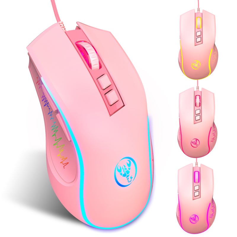 X100 Wired Gaming Ergonomic Gaming Office 7-color Breathing Light Effect 4-gear Adjustable DPI Pink - Image 1