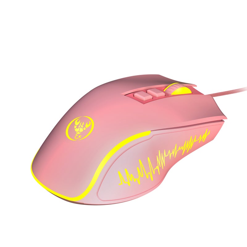 X100 Wired Gaming Ergonomic Gaming Office 7-color Breathing Light Effect 4-gear Adjustable DPI Pink - Image 3
